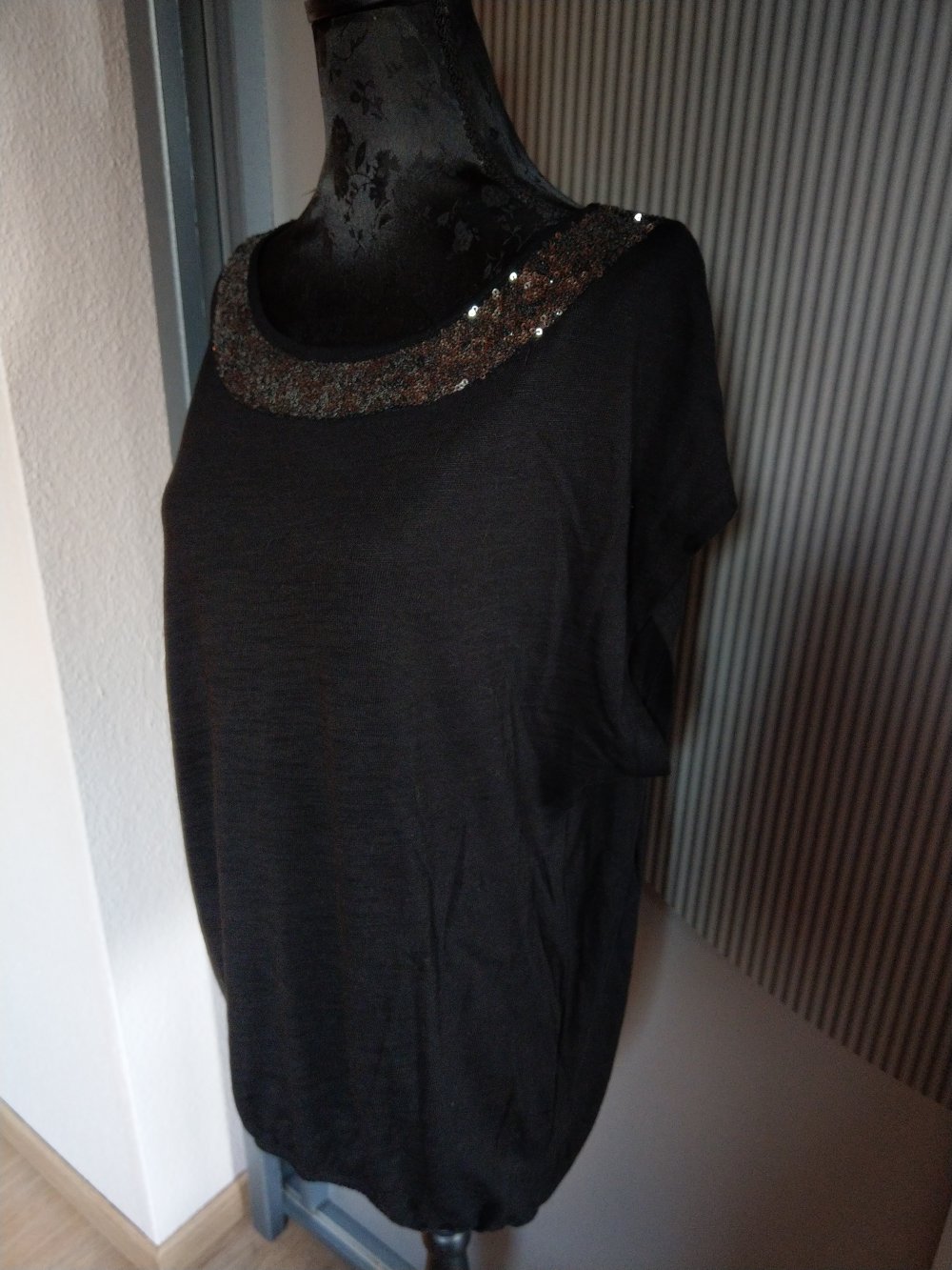 T-Shirt schwarz Pailletten silber Promod 