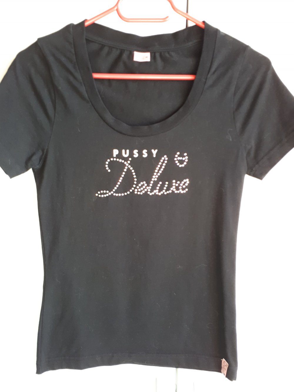 M, Pussy Deluxe Shirt, schwarz, Glitzer, Strass