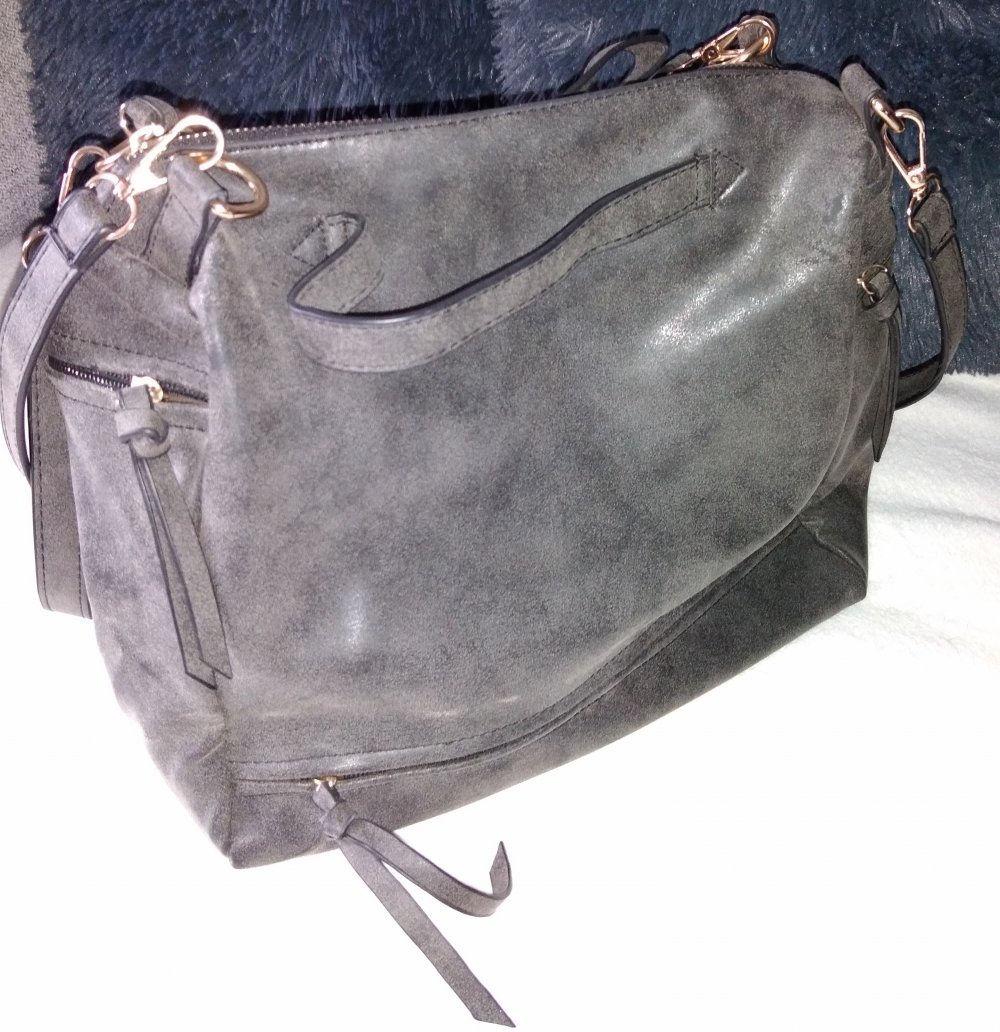 Neuwertige Handtasche, Nubukleder, grau, Shopper, Umhängetasche