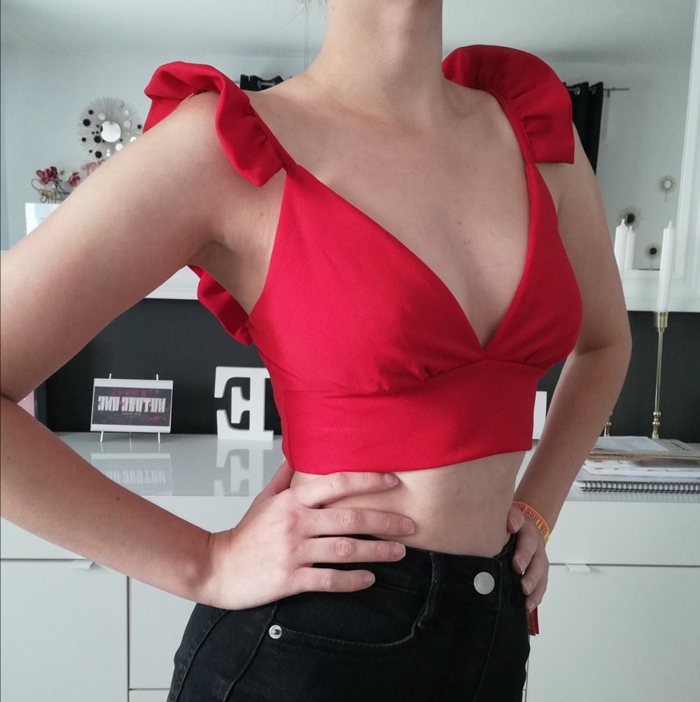 Crop Top Bustier Rüschen rot XS