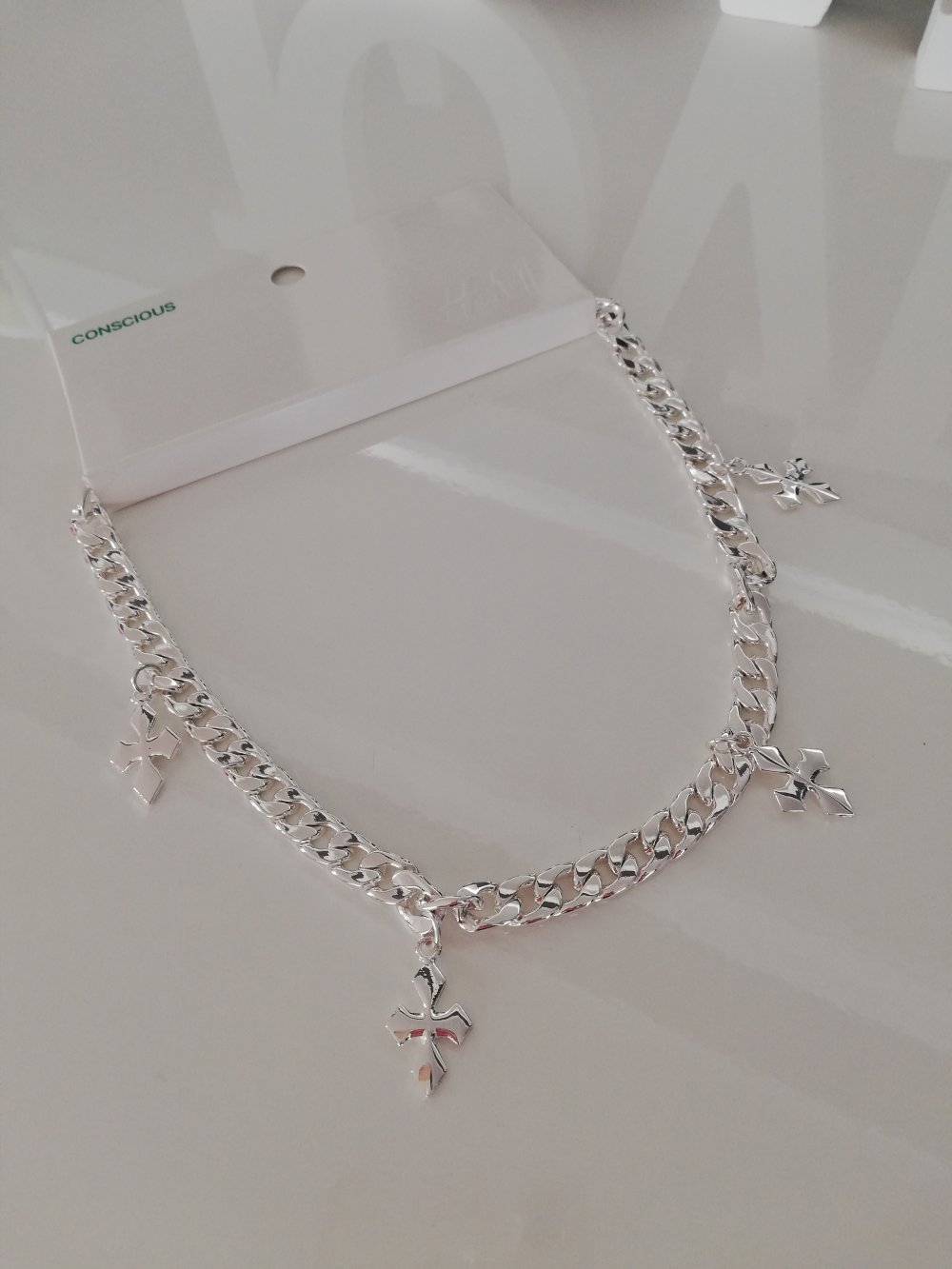 Kette H&M silber Gliederkette  Kreuz Kreuze Anhänger Charms