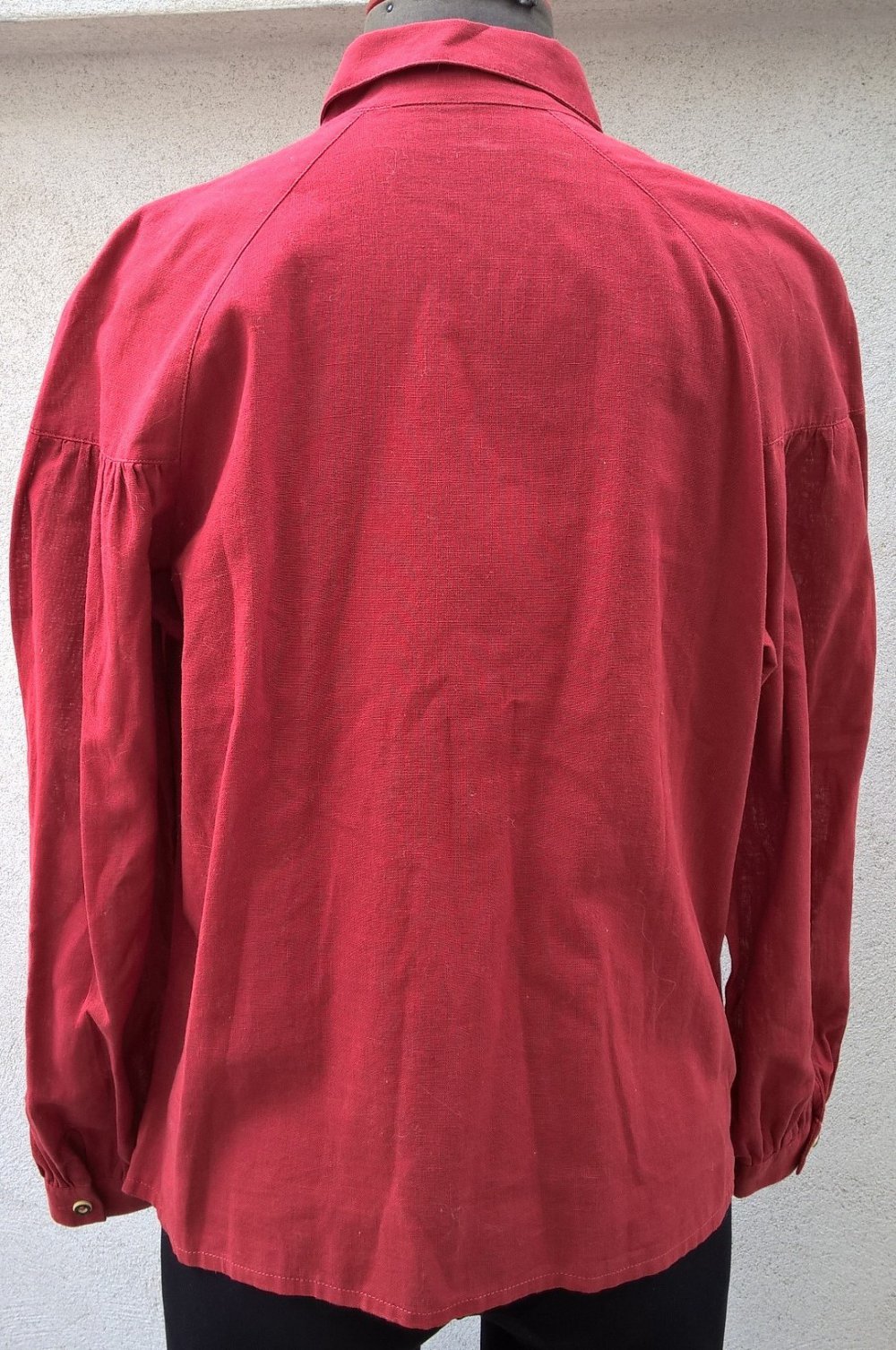 BLUSE LANGARM TRACHTEN Gr. 38 WEIN ROT LEINEN BUBIKRAGEN TRUE VINTAGE