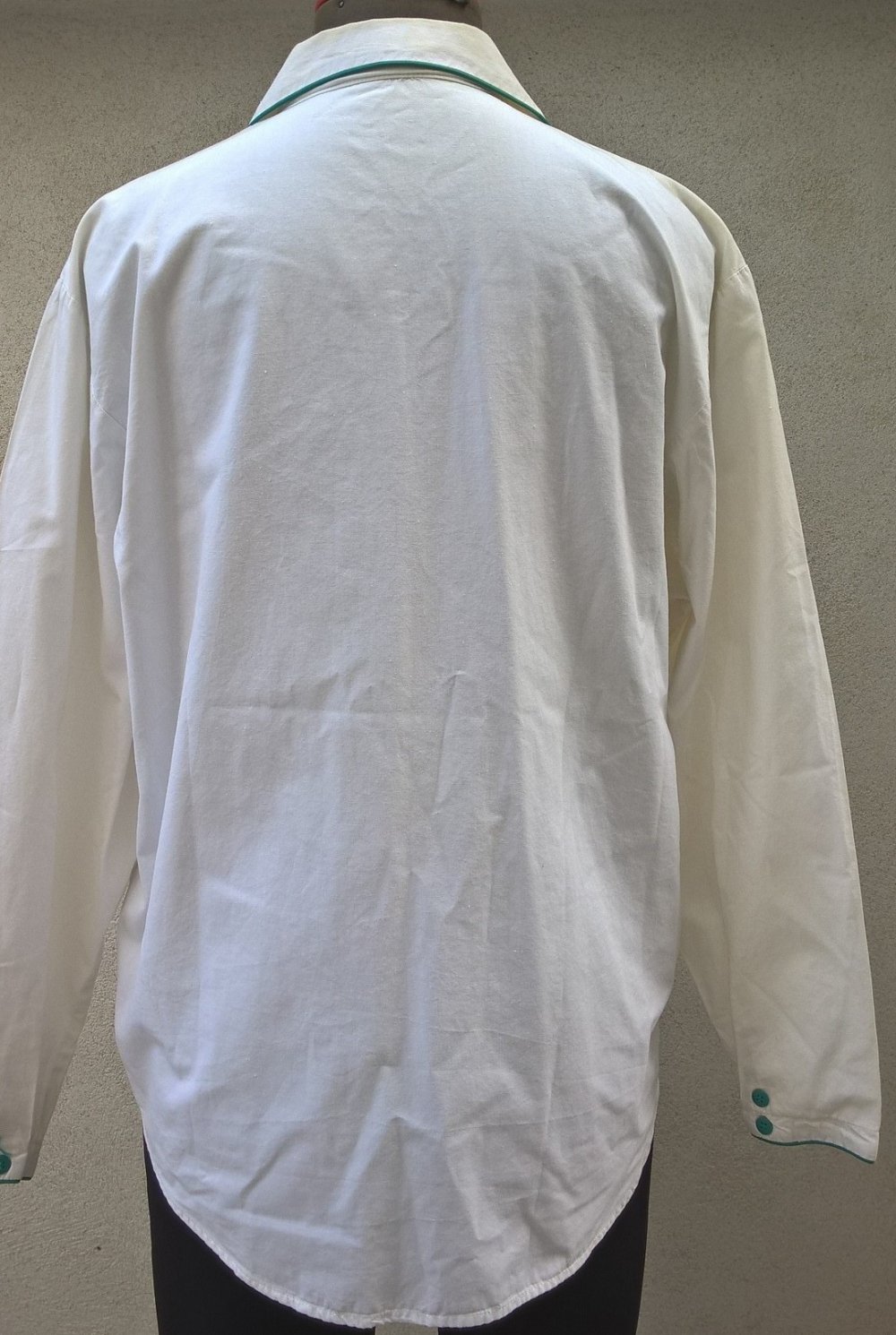 BLUSE Gr.36 IN WEISS LANGARM mit STICKEREI FLUGZEUG 70er TRUE VINTAGE