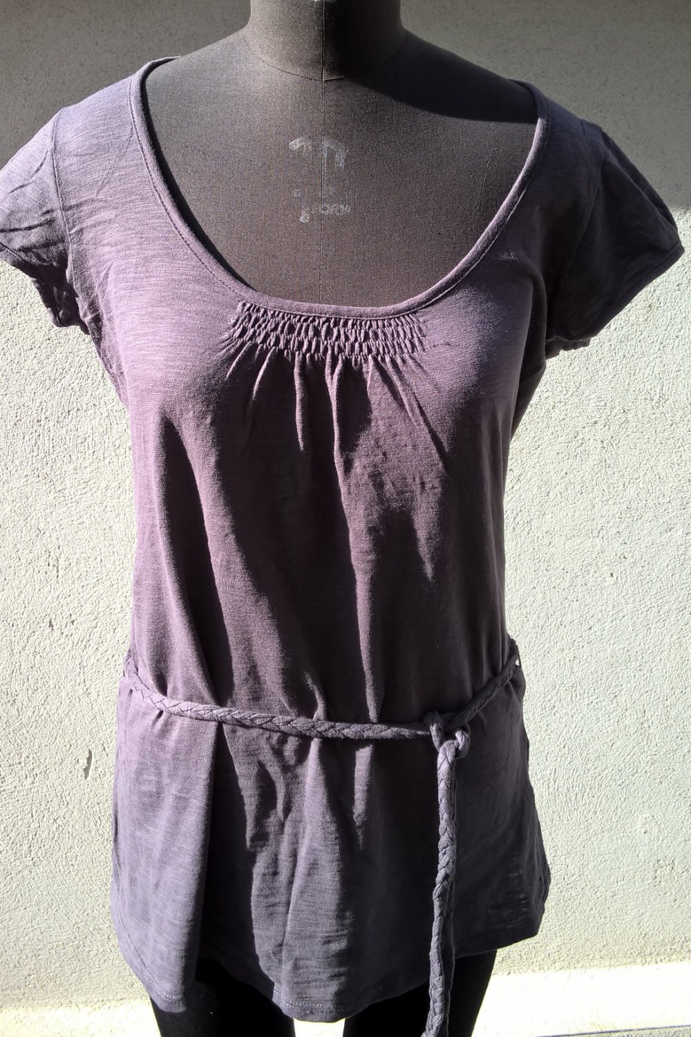 OBERTEIL SHIRT BLUSE Gr. 40 Gr. 42 GRAU DUNKELGRAU KURZARM BAUMWOLLE 