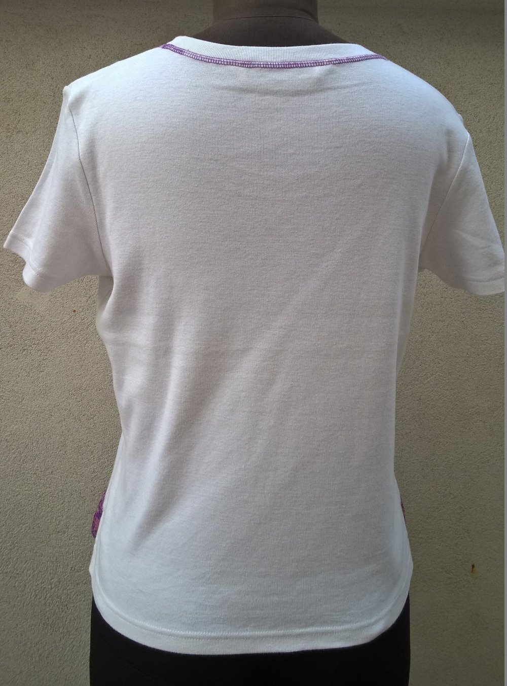 Oberteil Bluse Baumwolle weiss lila rosa Bordüre Gr. 40, 42