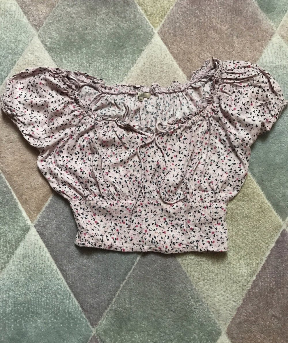 Blusentop 42/44 Shirtbluse Fleur Rosé Carmenbluse Croped Smoked feminin Summertime Festival Hippie Look