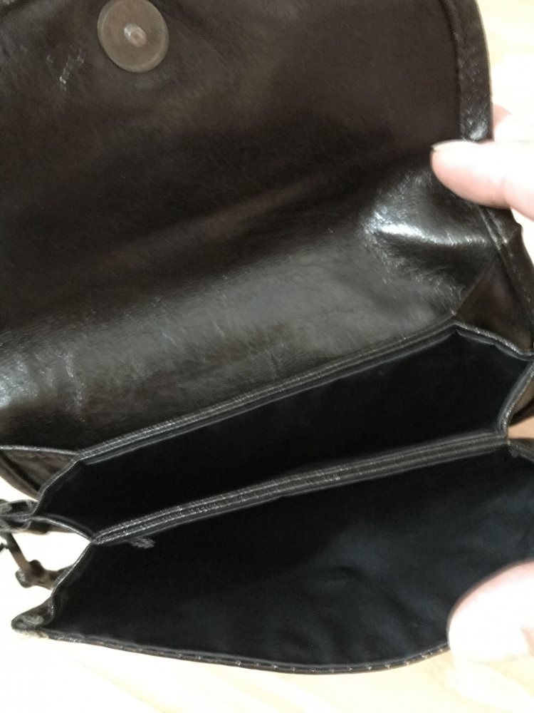 Tasche Umhängetasche Sachet Bag M.C.Patchwork braun Vintage 80ies y2k Retro Halfmoon Classic Marc Chantal 