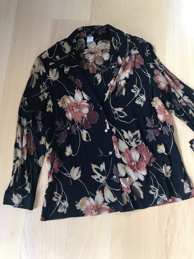 Bluse Hemdbluse 46/48 Walbusch Festlich Kragenbluse Langarm Blumenprint Fleur Glitzer 