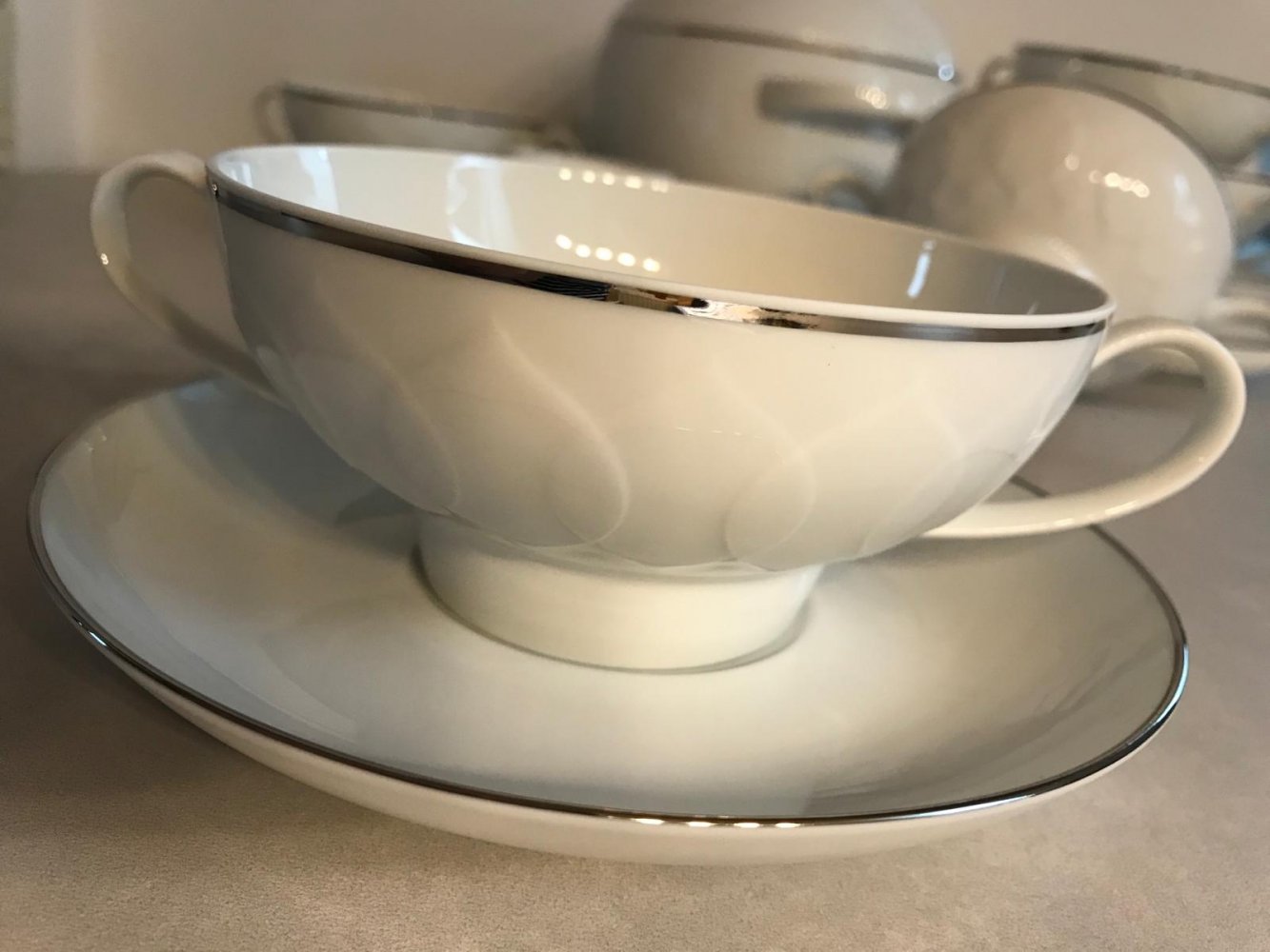 Porzellan Fine Design Rosenthal Suppenterrine Suppenschalen Lotus Platinrand Interieur Konvolut 