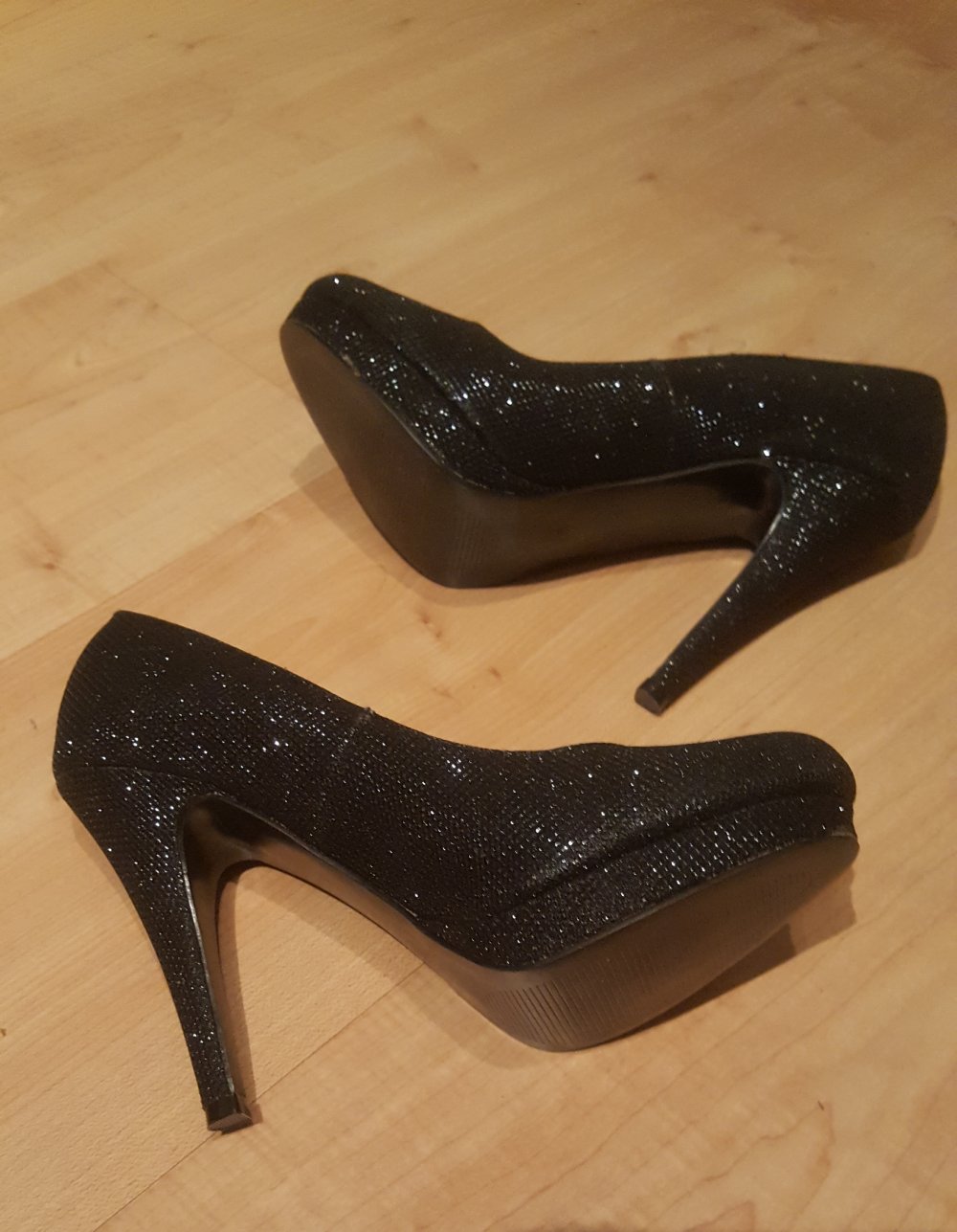 Starlet Pumps 38 Glamour schwarze Glitzer High Heels Bühnen Show  