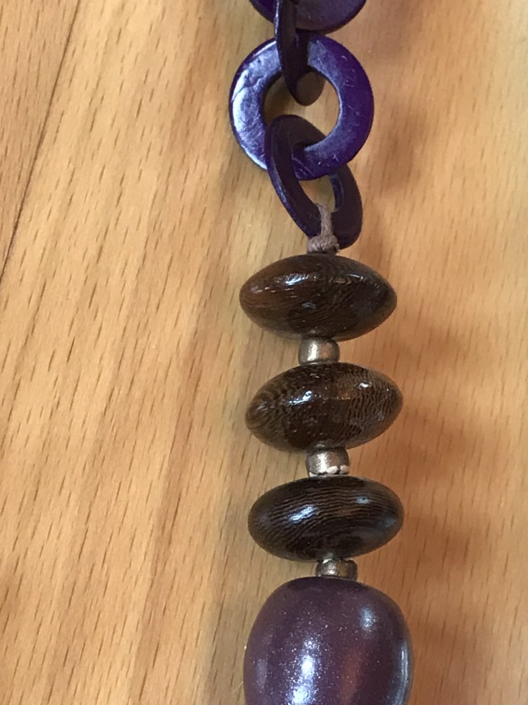 Perlenkette Holz Kette Flieder Braun XL Wood natural Boho Retrodesign 