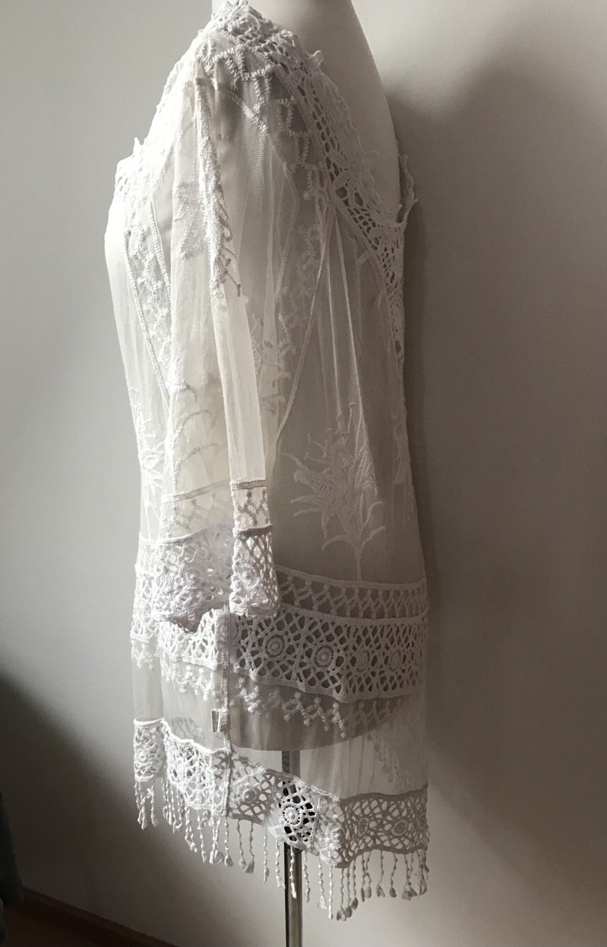Tunika Kleid Mesh Makramee floral Kimono 44/46 Überwurf Boho Hippielook 