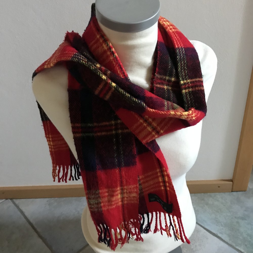 Schal Fransenschal Mantelschal Retro  Karo Muster Design Mix Rot gelb Schwarz London Vintagelover Unisex 