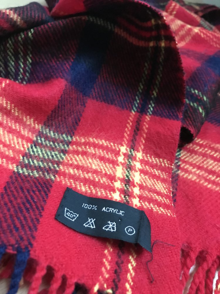 Schal Fransenschal Mantelschal Retro  Karo Muster Design Mix Rot gelb Schwarz London Vintagelover Unisex 