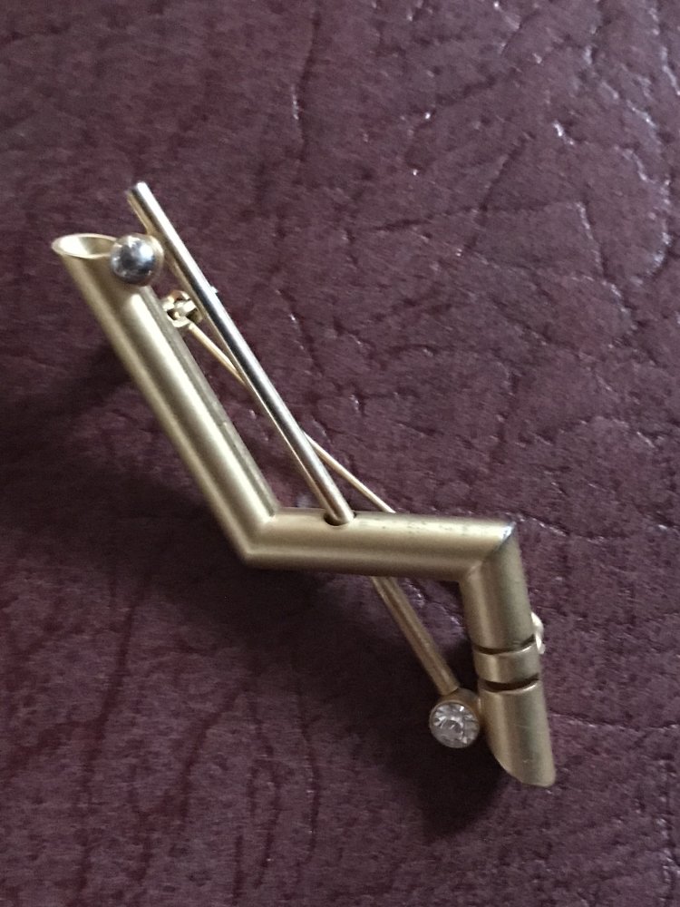 Brosche Anstecknadel Geometric Needle Academic Bauhaus Retro Strass goldfarben Art Nouveau Pin Needle Kragenbrosche 80s NDW Nostalgie used Kostümschmuck goldfarben 