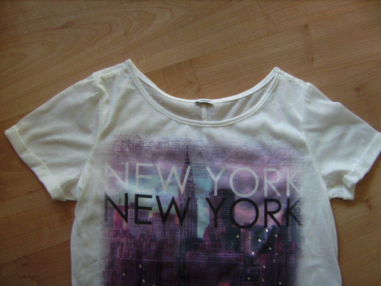 Shirt New York XS/S T-shirt Printdruck Glam Inprint Fotodruck Skyline 36/38 weiß semitransparent Kurzarm Fotoprint by Night