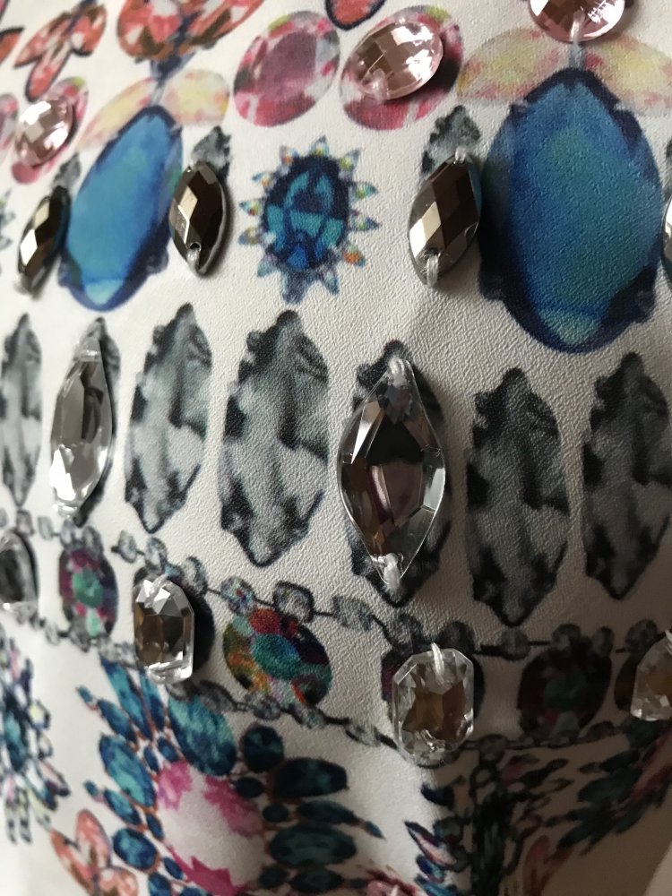 Shirt Blusentop Boho Cremeweiss Bunte Strasstein 38 Onesize Mandala Glamour Oberteil Top Azthek Print