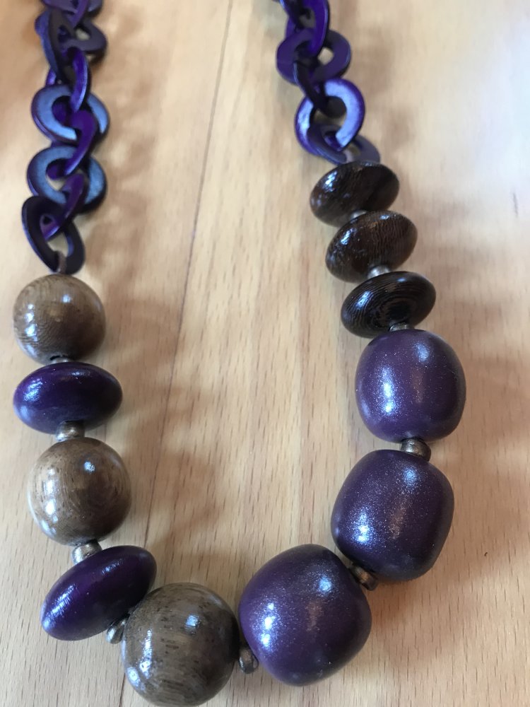 Perlenkette Holz Kette Flieder Braun XL Wood natural Boho Retrodesign 