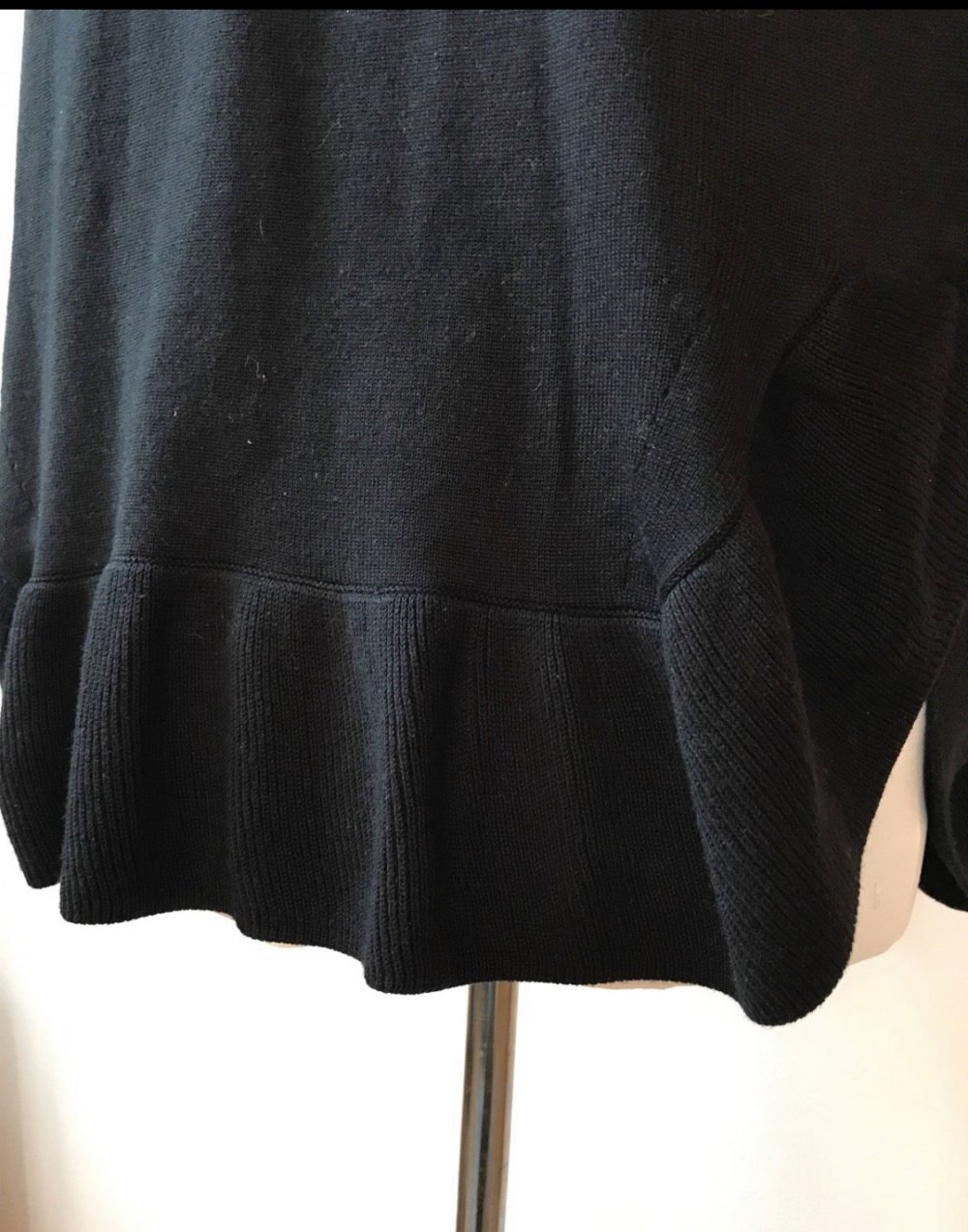 Pulli Halbarm Pullover Rüsche Volant Halfmoon Tunika Shirt Wool Figurschmeichler 42/44 Strickchic Schwarz 