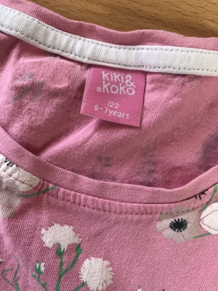 Mädchen Kleid Shirt rosé Blümchen Kurzarm Body Kleidchen 122 Jersey Schlupfkleid  Sommerkleid Tellerrock