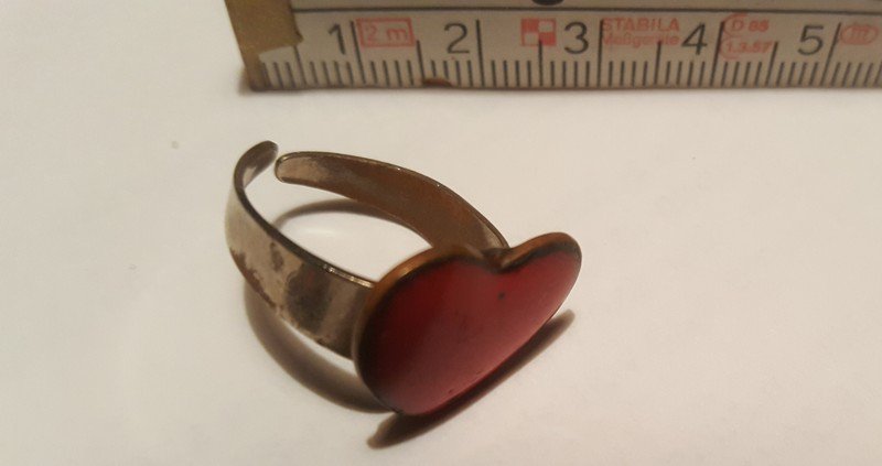 Ring verstellbar, Vintage Shabby, 70s, Emaille Herz Kupfer, SX, Art Deco Style, Vintage Lover, Heard`s Unique, Herzring rot-braun, Anthik Look