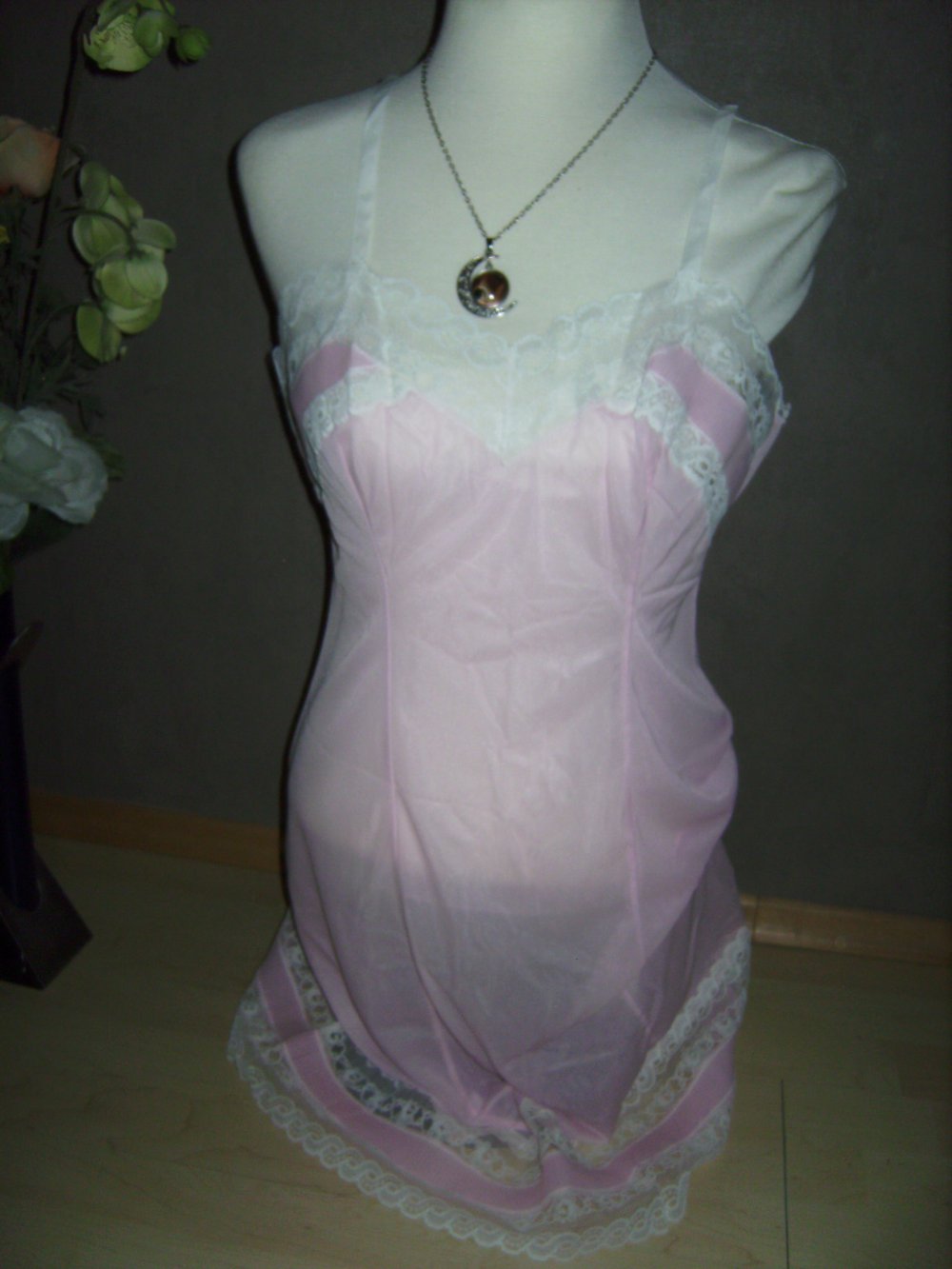 True Vintage Dessous Unterkleid Nachtkleid Hemdchen Gr\u00f6\u00dfe M 38 40 Rosa Rose Transparent Spitze Mode Dessous Negligees 