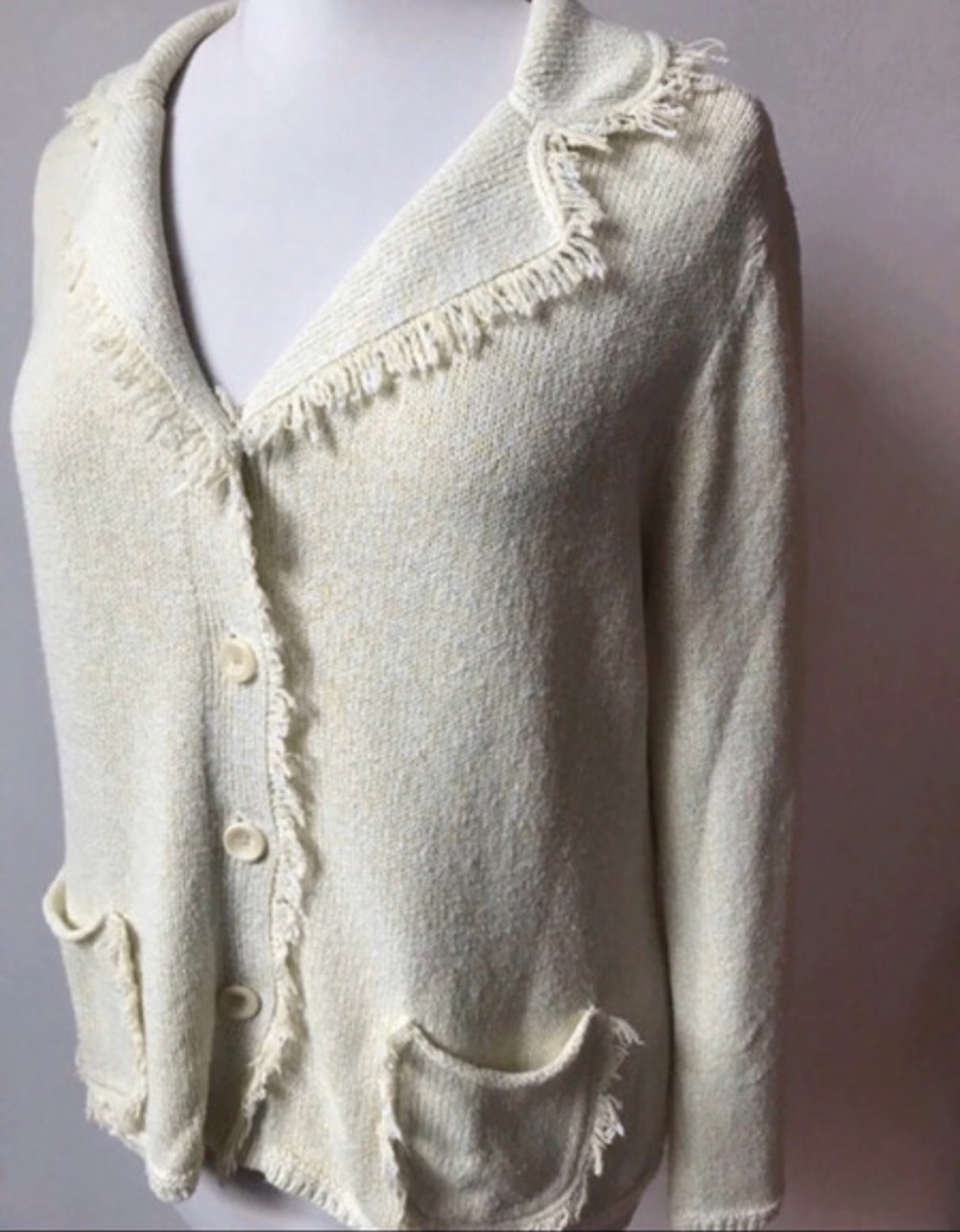 Strick Blazer Fransen Bouclé Wolljacke Mintgruen 48/XXL Westenjacke Cardigan Kragenjacke 