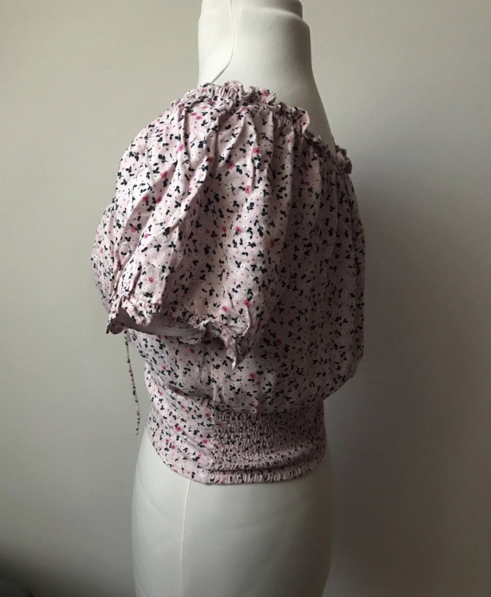 Blusentop 42/44 Shirtbluse Fleur Rosé Carmenbluse Croped Smoked feminin Summertime Festival Hippie Look