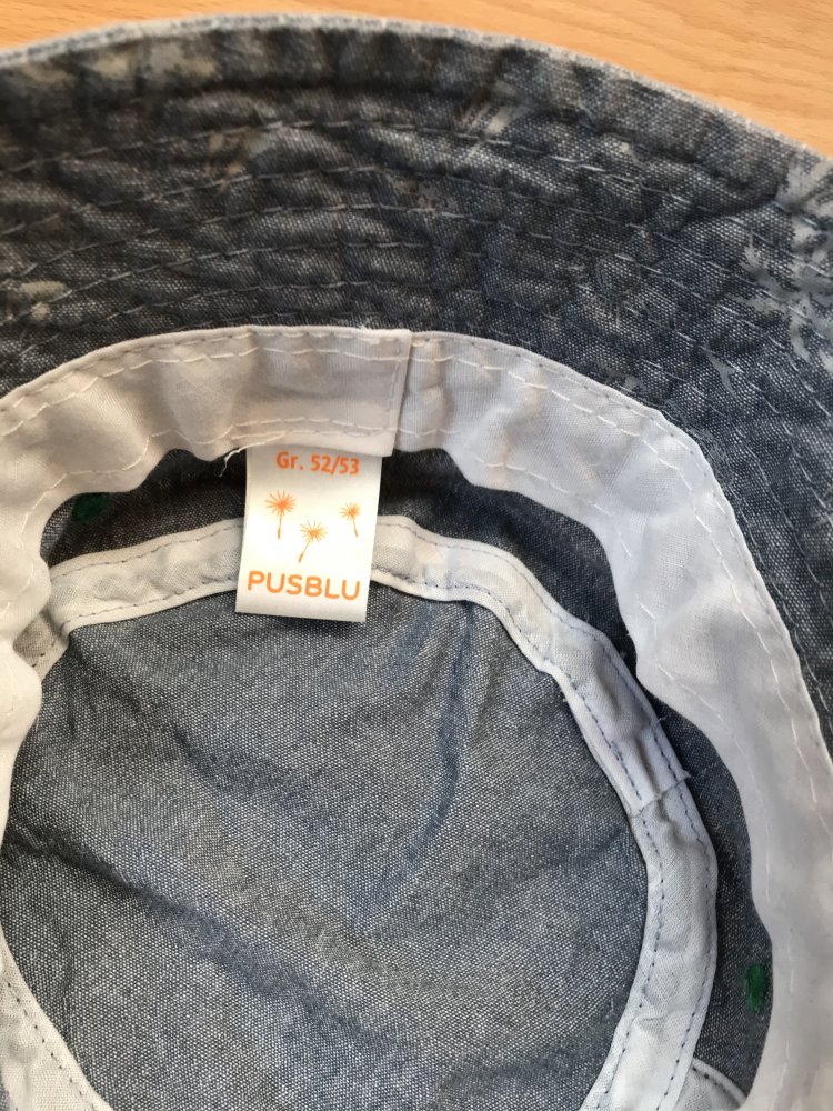 Bucket Hat Mädchen Hut Stoffhut 52/53 Girlie Fischerhut Cap Palm Hut Käppie Sommer Mütze Jeanslook Canvas Summertime Palms Beachclub