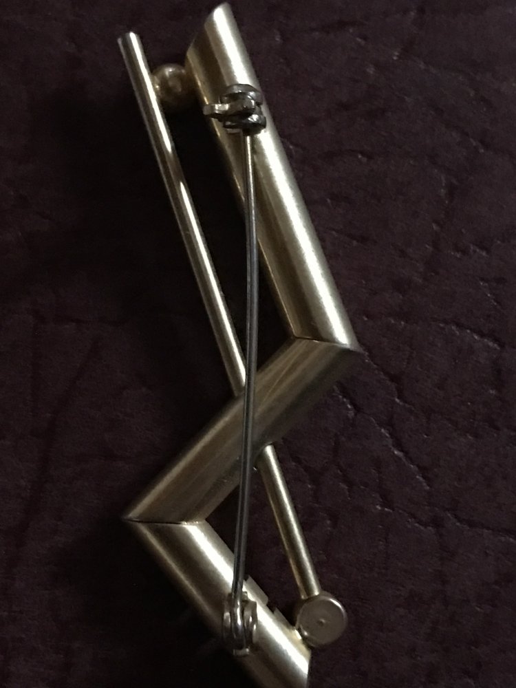 Brosche Anstecknadel Geometric Needle Academic Bauhaus Retro Strass goldfarben Art Nouveau Pin Needle Kragenbrosche 80s NDW Nostalgie used Kostümschmuck goldfarben 