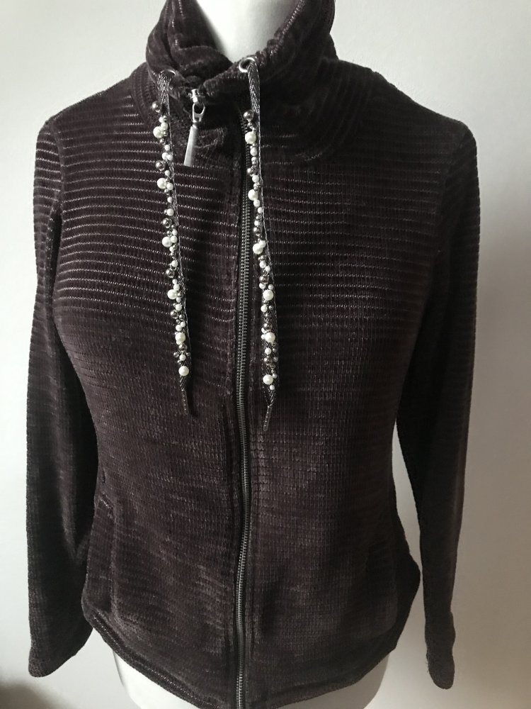 Zipperjacke Cardigan 40 Samt Cord Struktur Hoodie Weste Braun