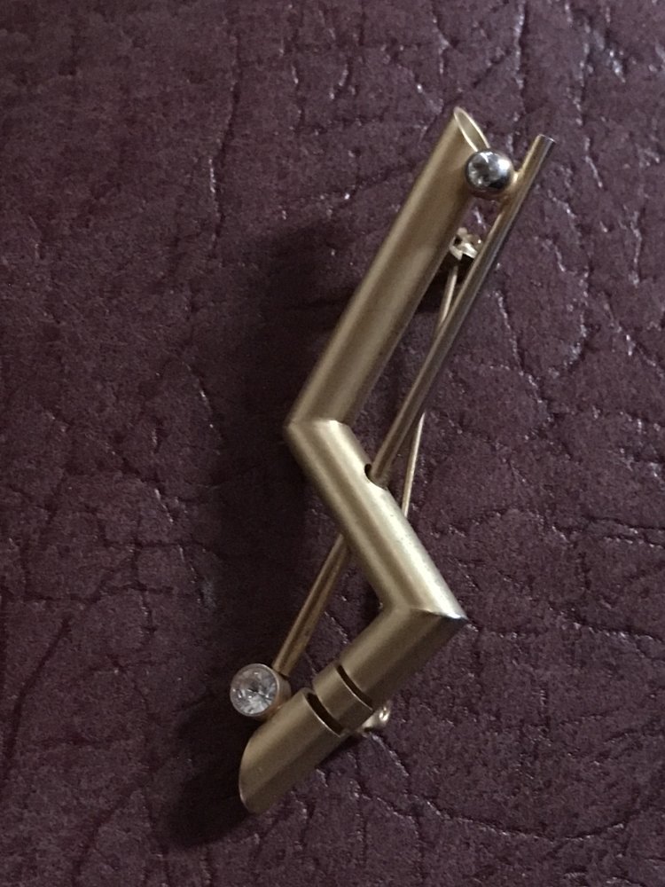 Brosche Anstecknadel Geometric Needle Academic Bauhaus Retro Strass goldfarben Art Nouveau Pin Needle Kragenbrosche 80s NDW Nostalgie used Kostümschmuck goldfarben 