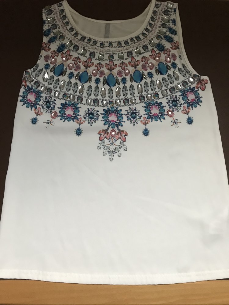 Shirt Blusentop Boho Cremeweiss Bunte Strasstein 38 Onesize Mandala Glamour Oberteil Top Azthek Print