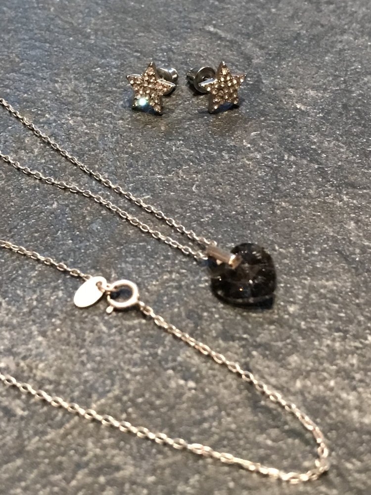 Schmuck Set Konvolut Herzkette 925er Silber Ohrstecker Stars Ohrringe Neu Ungetragen Modeschmuck 