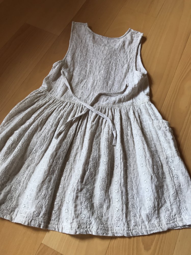 Kleid Sommerkleid Mädchen 152 Cremebeige Klöppelspitze Leinenoptik Cottage Vintagelover Landhausmode Boho 