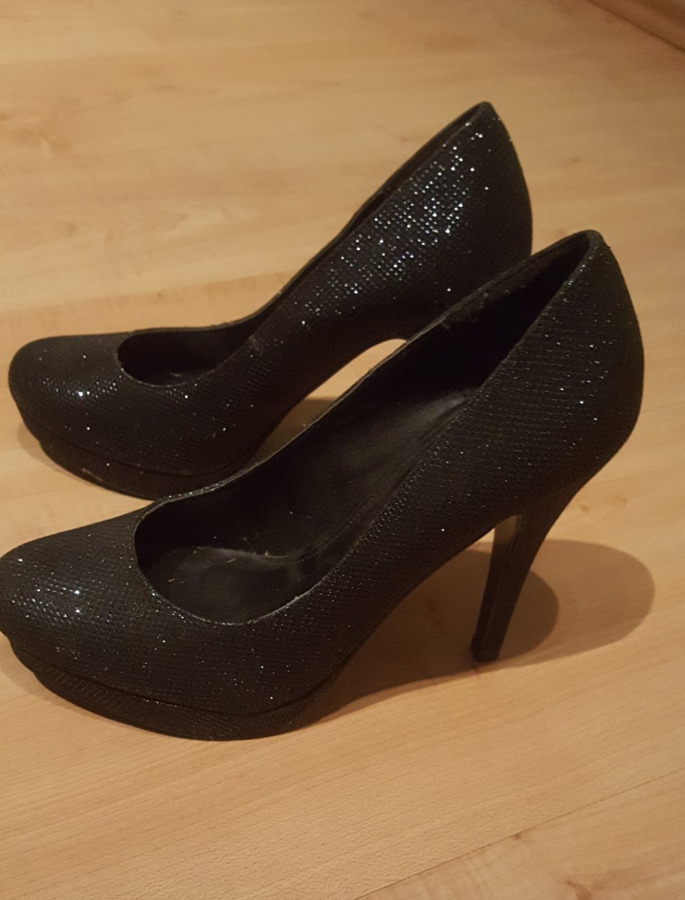 Starlet Pumps 38 Glamour schwarze Glitzer High Heels Bühnen Show  