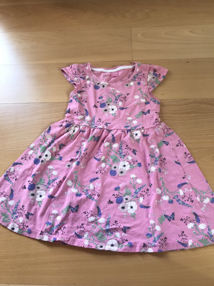 Mädchen Kleid Shirt rosé Blümchen Kurzarm Body Kleidchen 122 Jersey Schlupfkleid  Sommerkleid Tellerrock