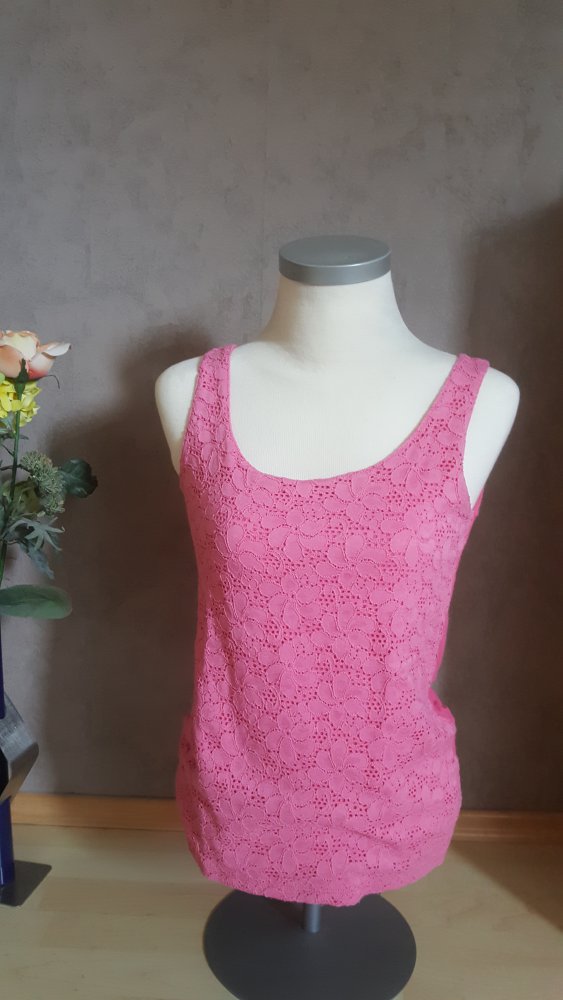 Top Spitze pink Doublè Oberteil rosè edel Tägershirt longsleve Blüten