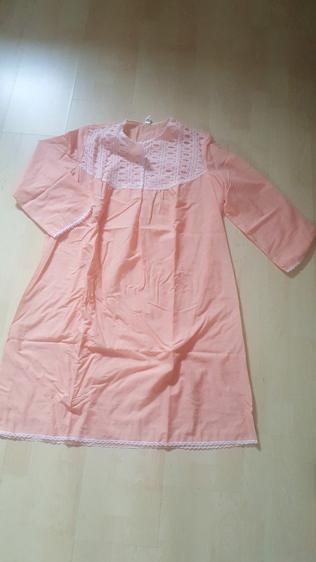 Kleid, Lingerie, Wäschekleid, Nachthemd, Peache Gr. M, Spitze Vintage Lover, Nachtkleid lachsfarben, Motto Event, Halbarm, Midikleid Spitze Shabby Retro Look
