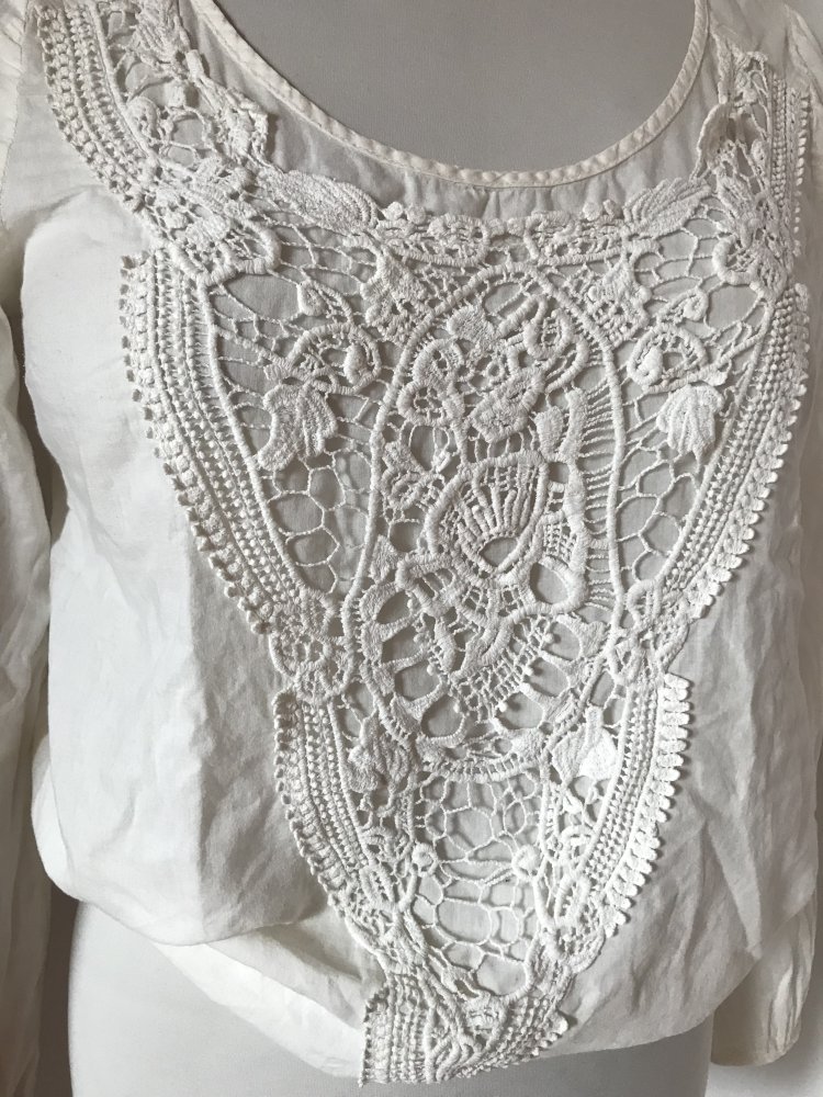 Shirt Spitze Creme 38/40 Ibiza Style Langarm Oberteil Yogi Tunika Transparent Folklore 