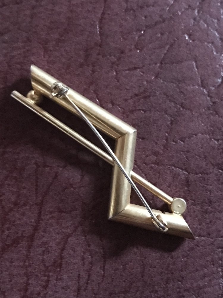 Brosche Anstecknadel Geometric Needle Academic Bauhaus Retro Strass goldfarben Art Nouveau Pin Needle Kragenbrosche 80s NDW Nostalgie used Kostümschmuck goldfarben 