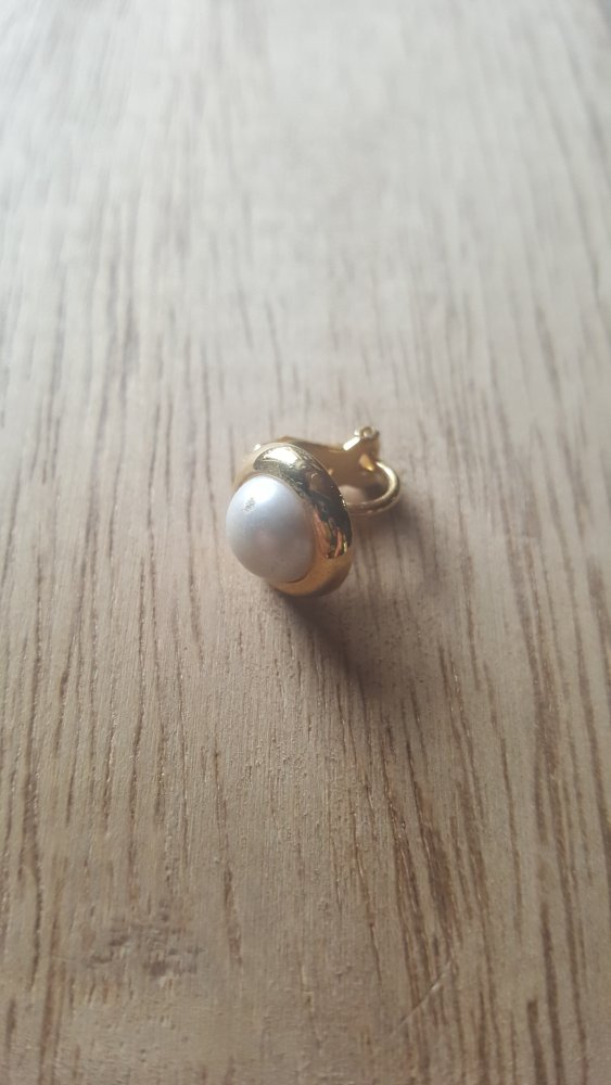 Ohrclip Perle goldfarben Ohrring Einzeln Clip Accessoire zu Stirnband Vintagedesign Granny Kostüm Schmuck Creativ Accessoire  