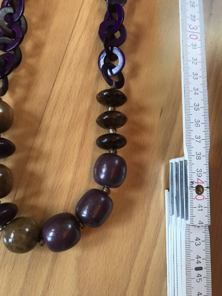 Perlenkette Holz Kette Flieder Braun XL Wood natural Boho Retrodesign 