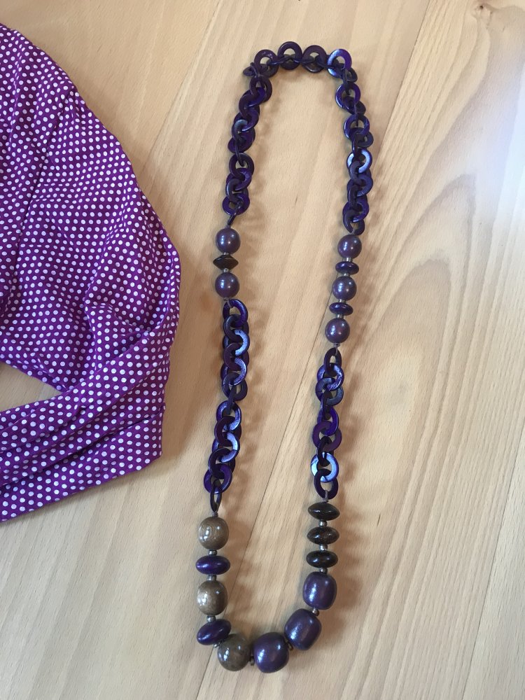 Perlenkette Holz Kette Flieder Braun XL Wood natural Boho Retrodesign 