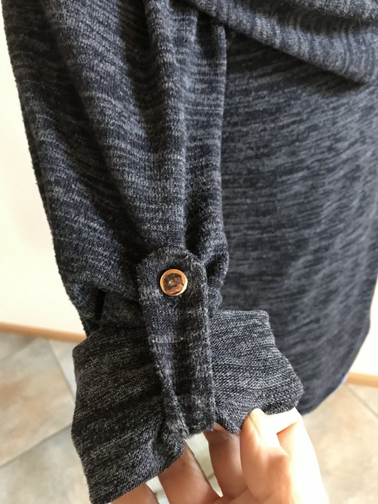 Kapuzenjacke Strickcardigan Manteljacke Kimonojacke Kapuzenshirt Weste Melange dunkelblau Italy Größe L Cardigan offen 