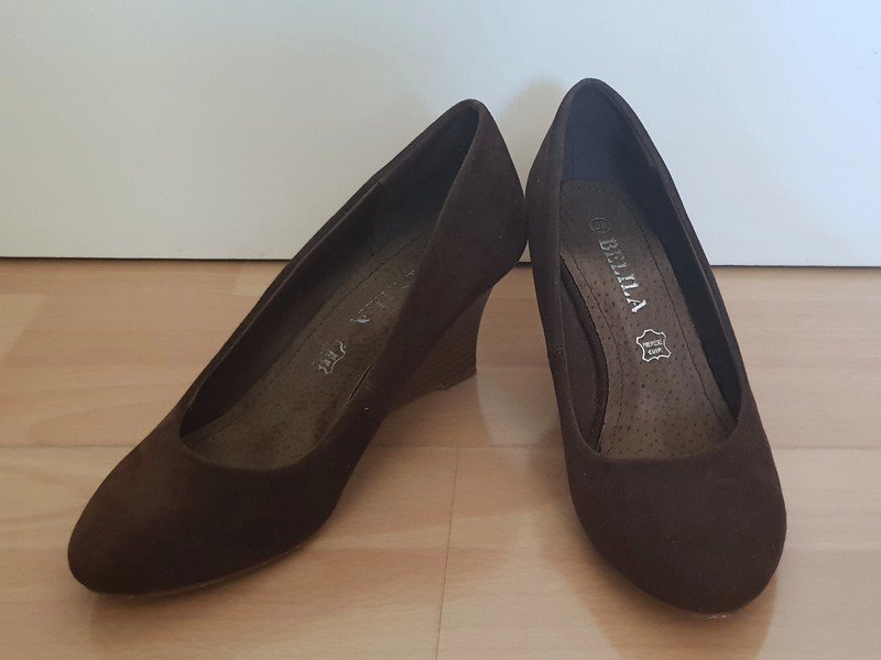 braune Leder Pumps Ballerina Keilabsatz Gr. 38