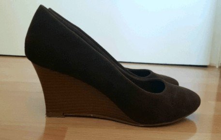 braune Leder Pumps Ballerina Keilabsatz Gr. 38