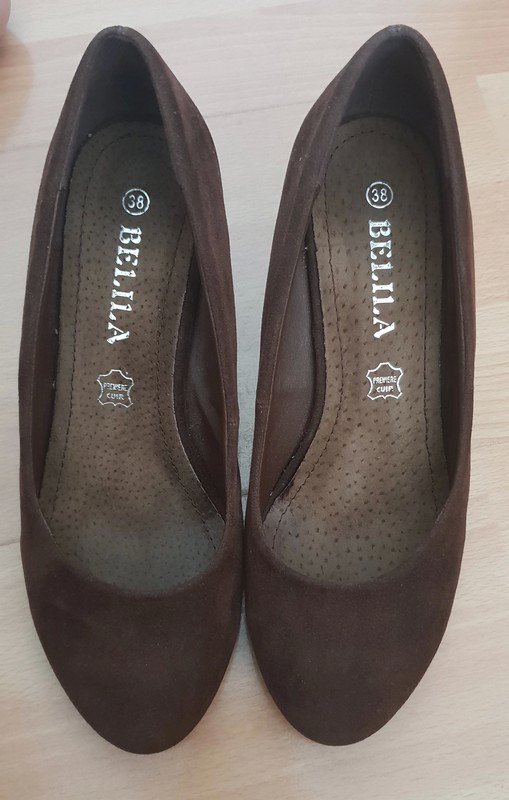 braune Leder Pumps Ballerina Keilabsatz Gr. 38