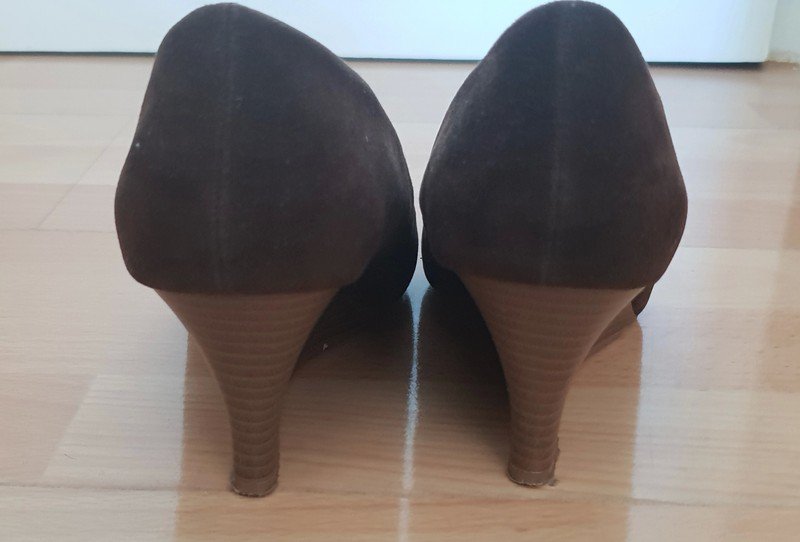 braune Leder Pumps Ballerina Keilabsatz Gr. 38