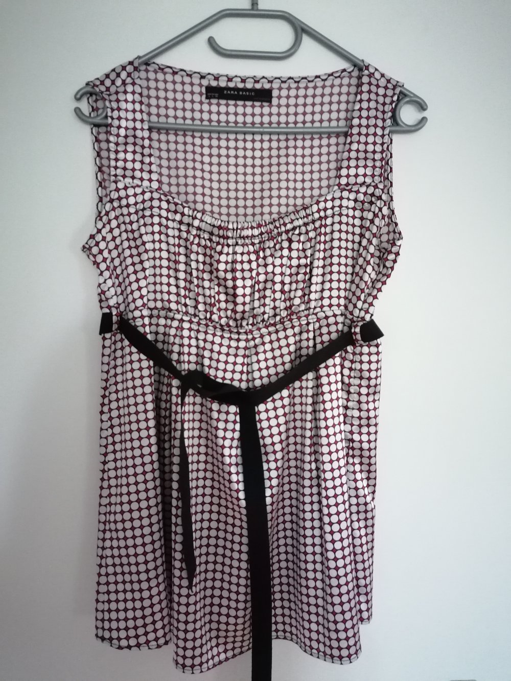 Bluse Top Zara Basic Gr. L silber rot Kreise seiden glänzend